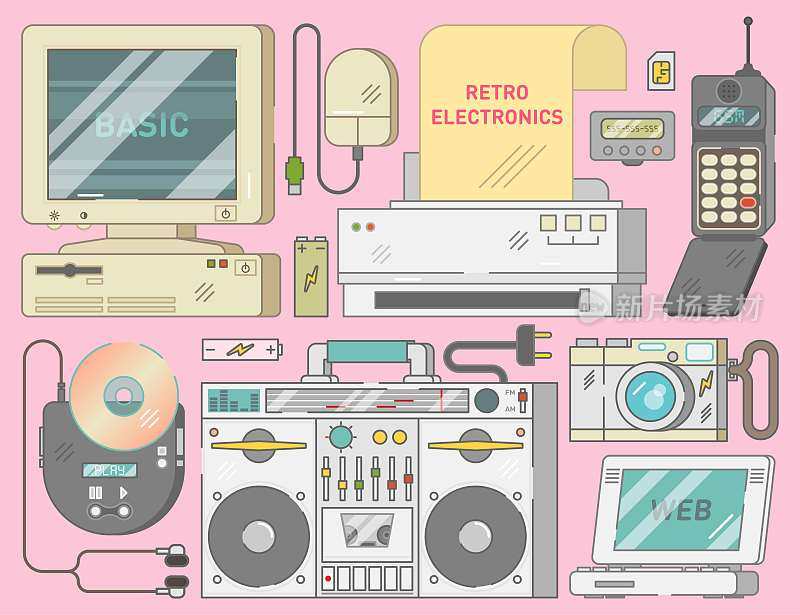 Retro vintage electronics set